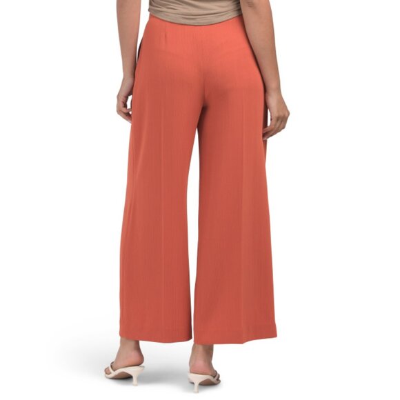 THEORY Dark Coral Pleated Wide Leg Pants In Admiral Crepe - Picture 2 of 2